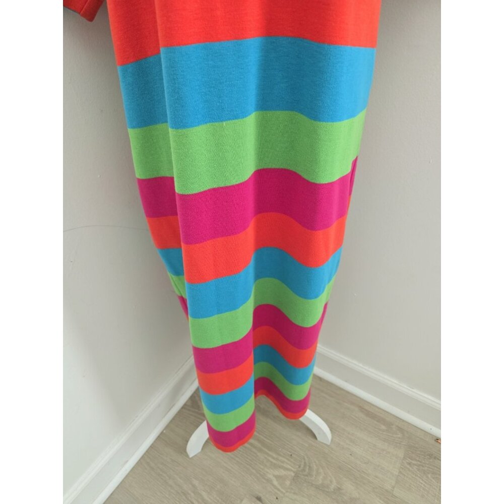 Sharon Young Rainbow Vintage Retro Striped Short Sleeves Maxi Midi Dress L Large - Picture 9 of 13